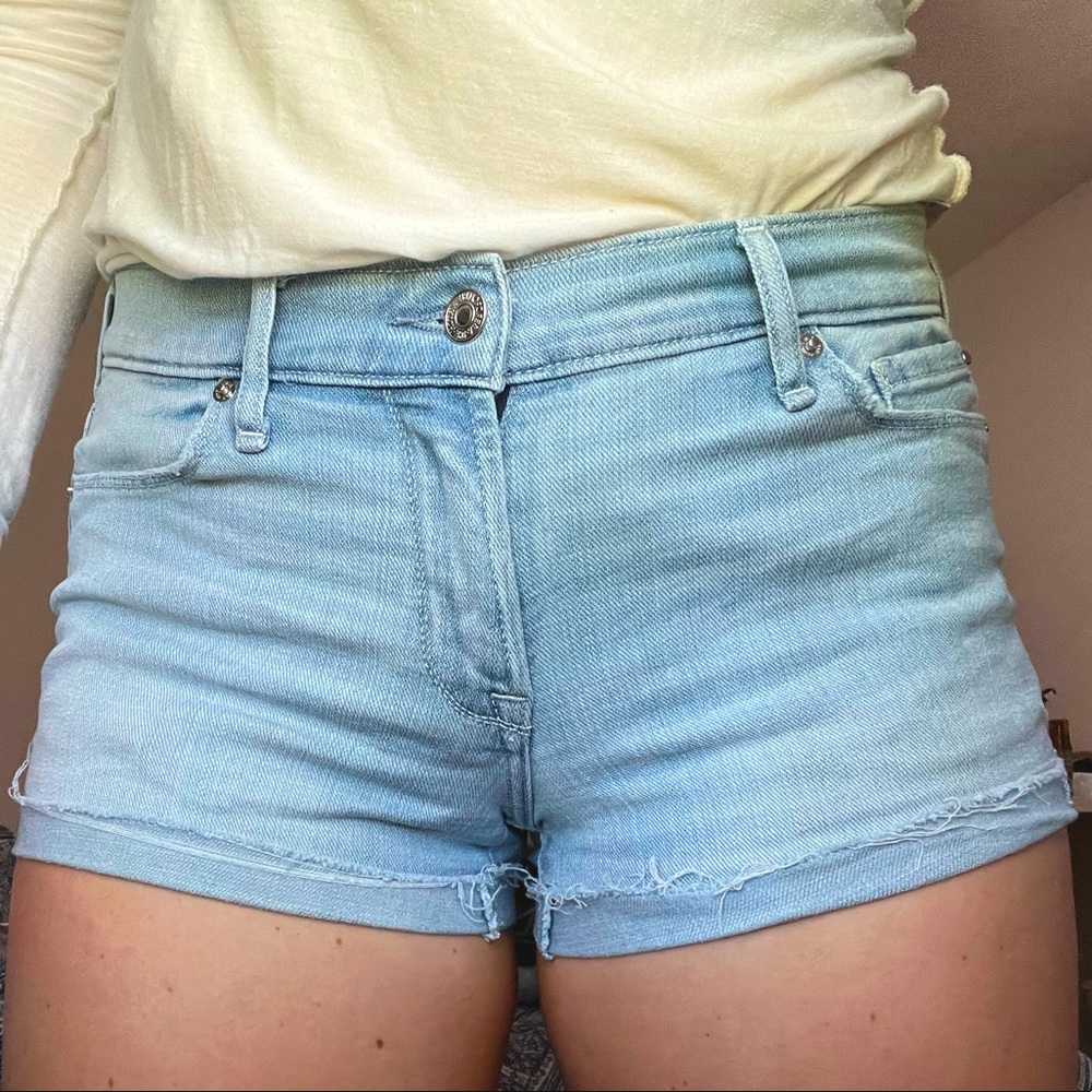 Light blue denim mini shorts